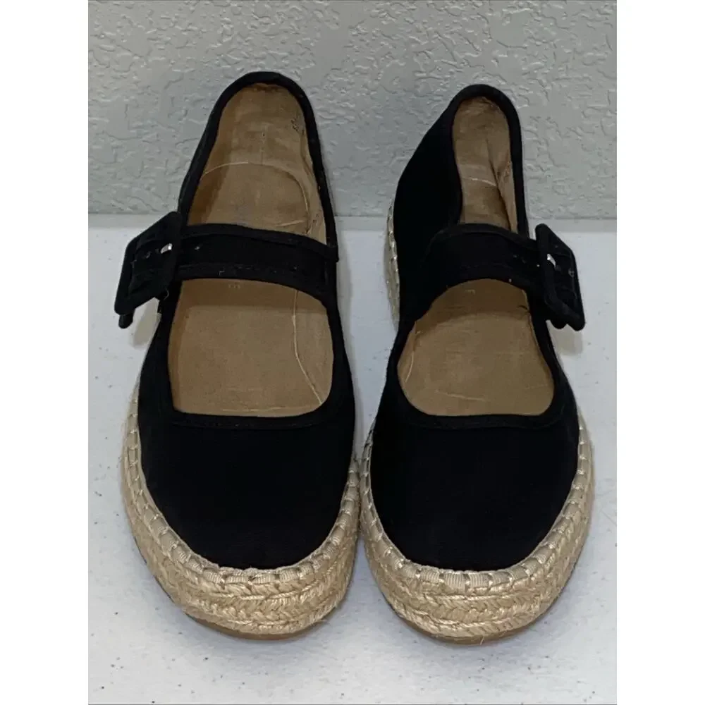 Sun + Stone Black Canvas Poppyy Espadrilles Mary Janes Shoes Women’s Size 7.5